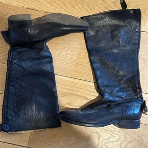 Frye Tall Boots. Button back, zipper closure. Black leather.